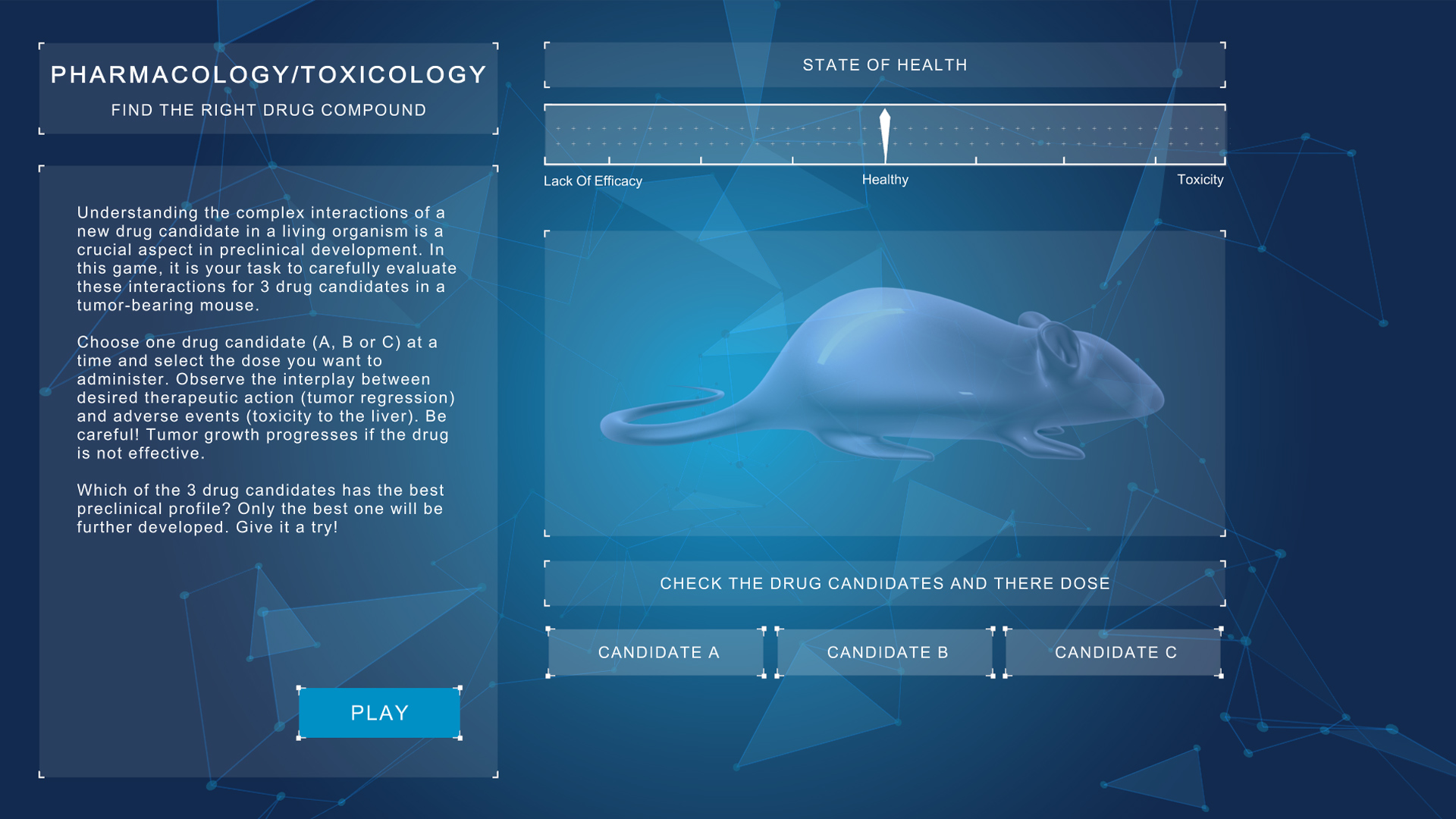 unity serious game toxycology for bayer intro health of mouse