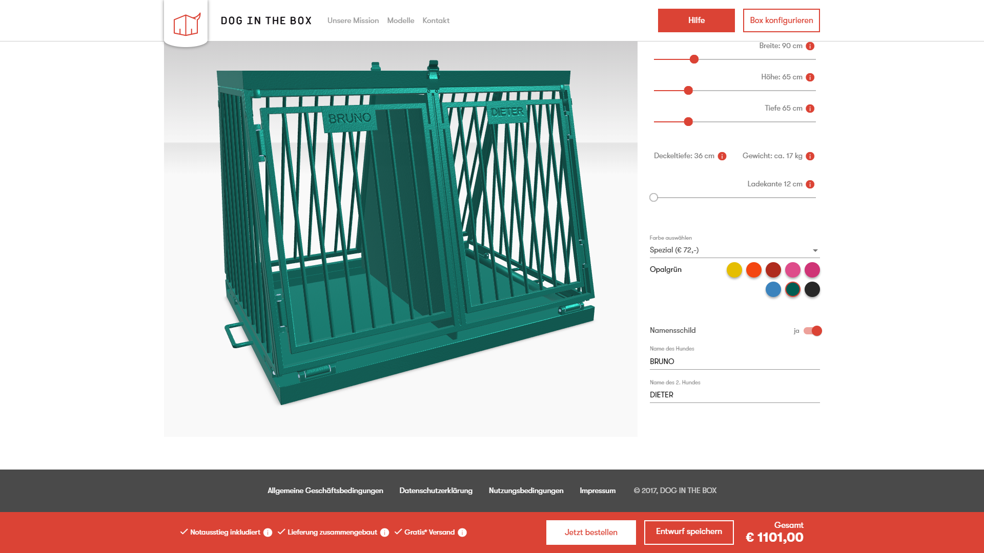 dog in the box configurator on desktop