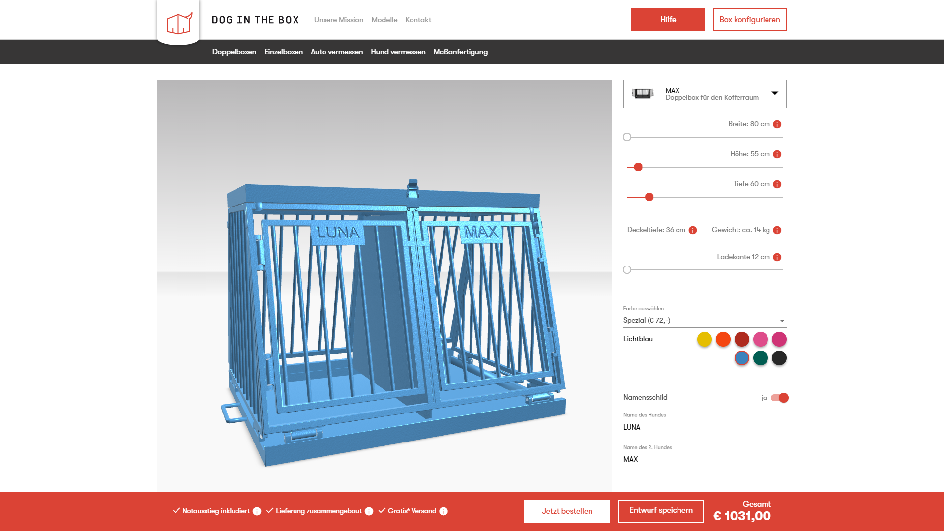 blue doublebox in webgl dogbox configurator