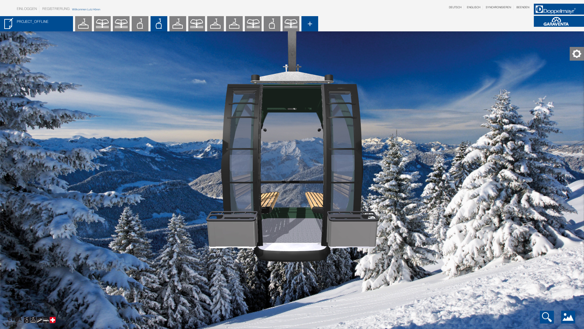 doppelmayr ropeway configurator with functional animation gondola lift opened