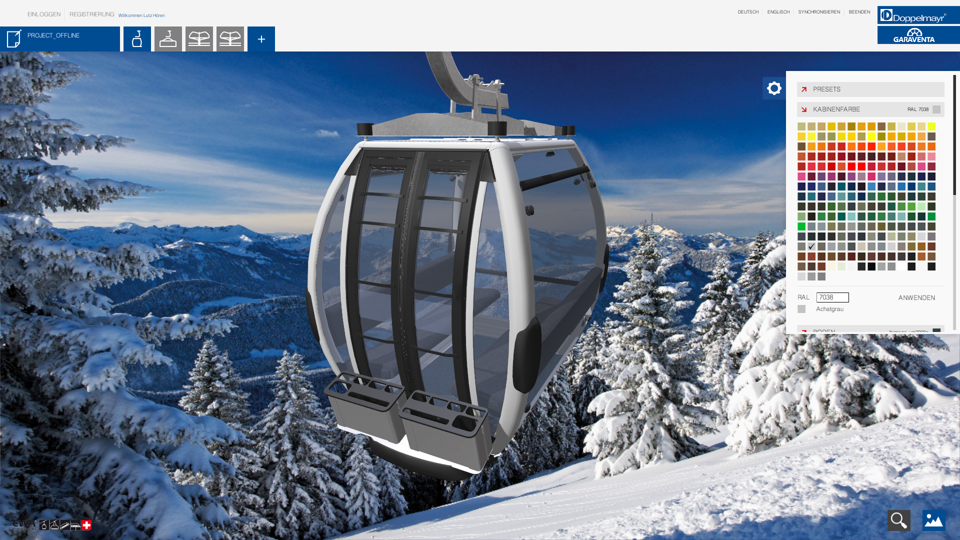 doppelmayr ropeway configurator gondola with user interface