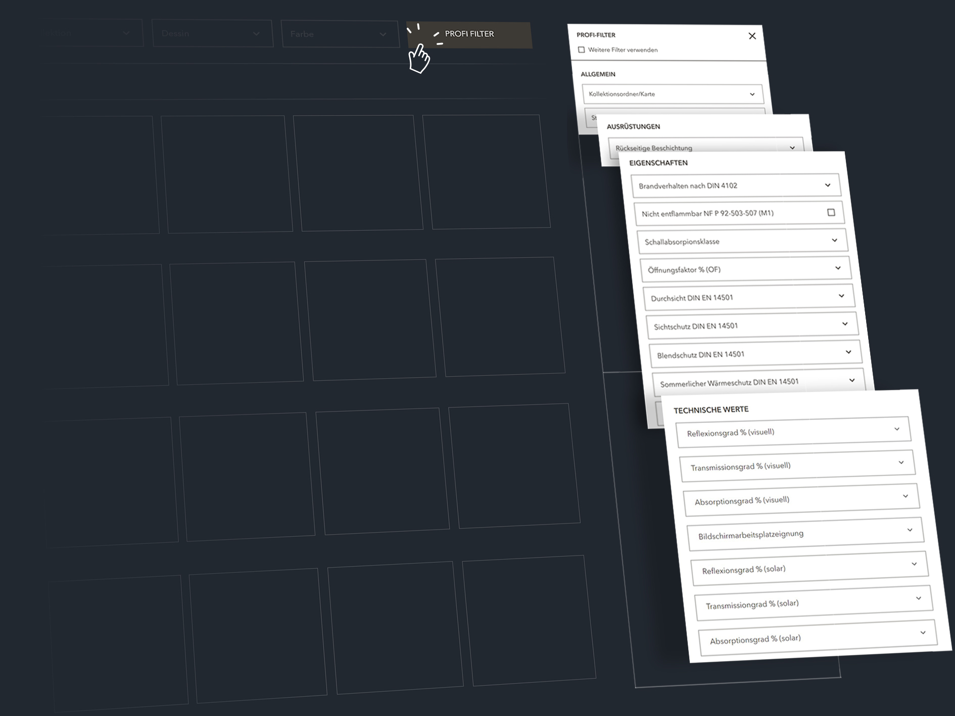 stoffkatalog webgl profi filter kategorien kadeco
