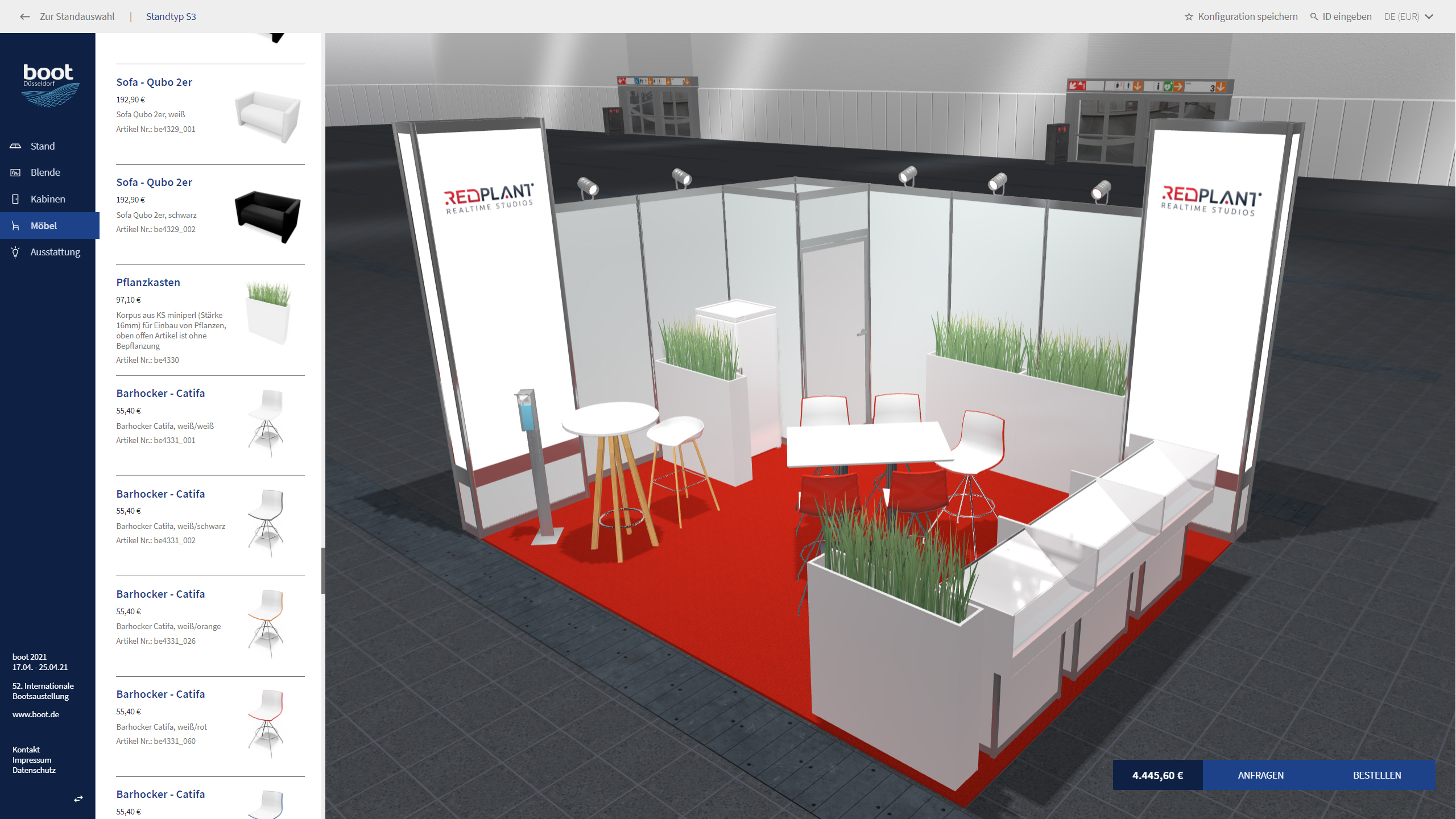 konfigurator webgl carousel stand construction S3 color red messe duesseldorf