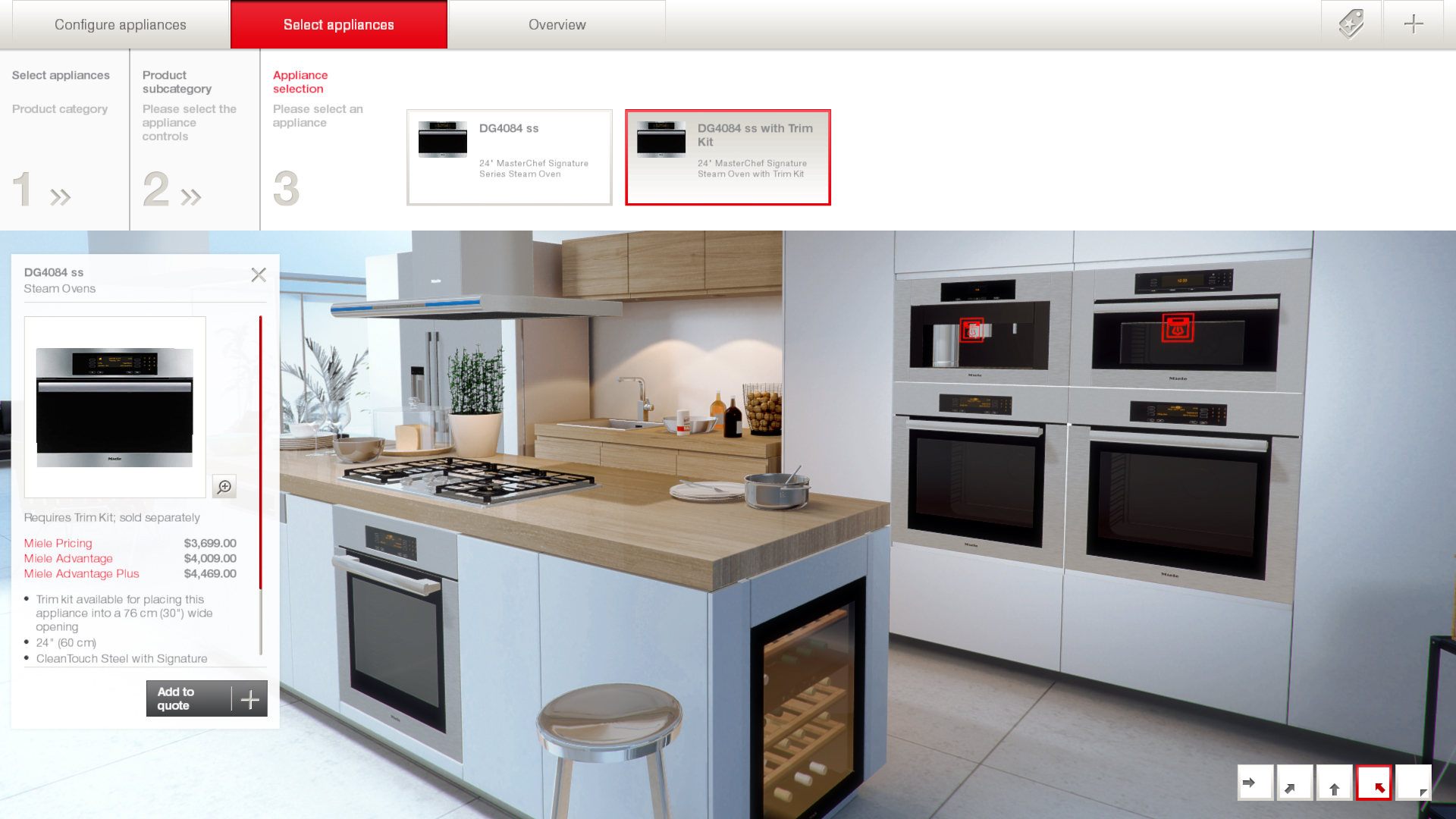 miele configurator with user interface for multitouch handling
