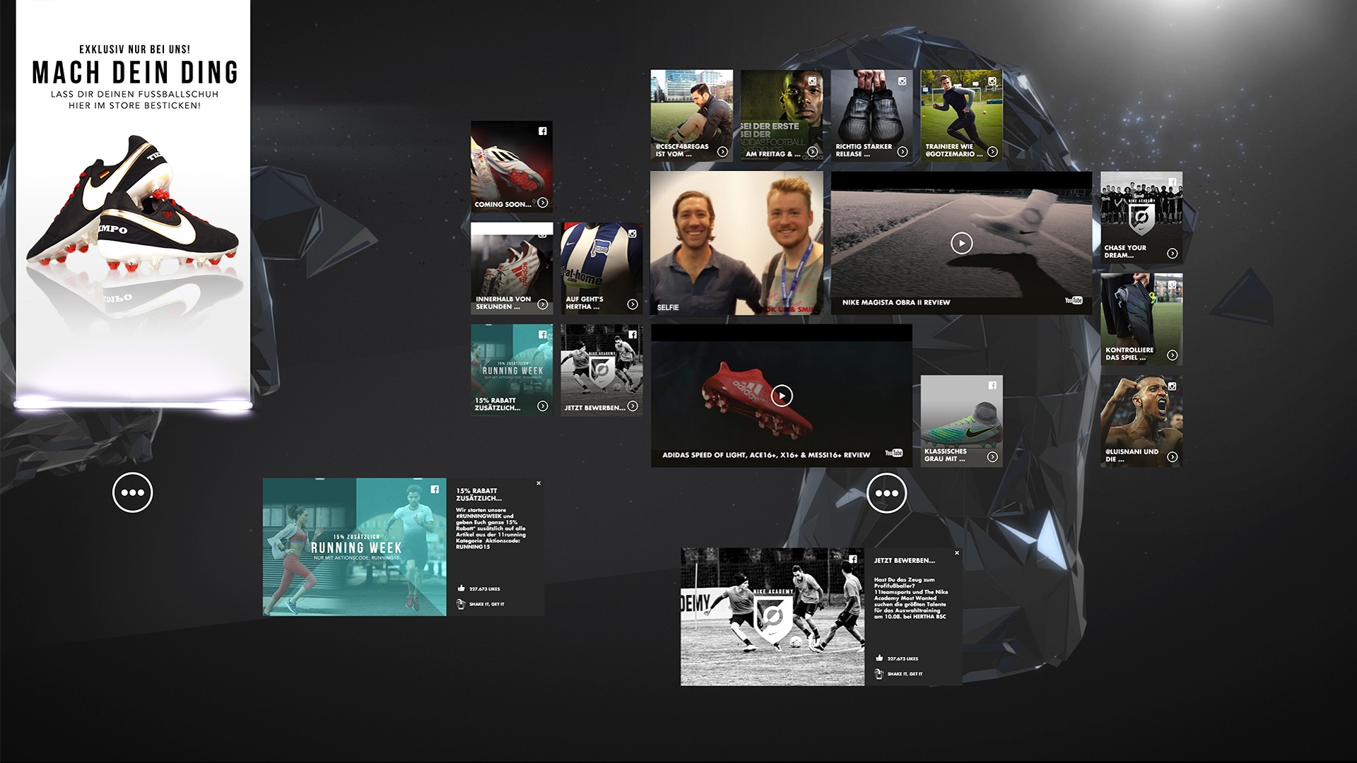 nike digital retail experience unity social media wall with facebook and twitter news