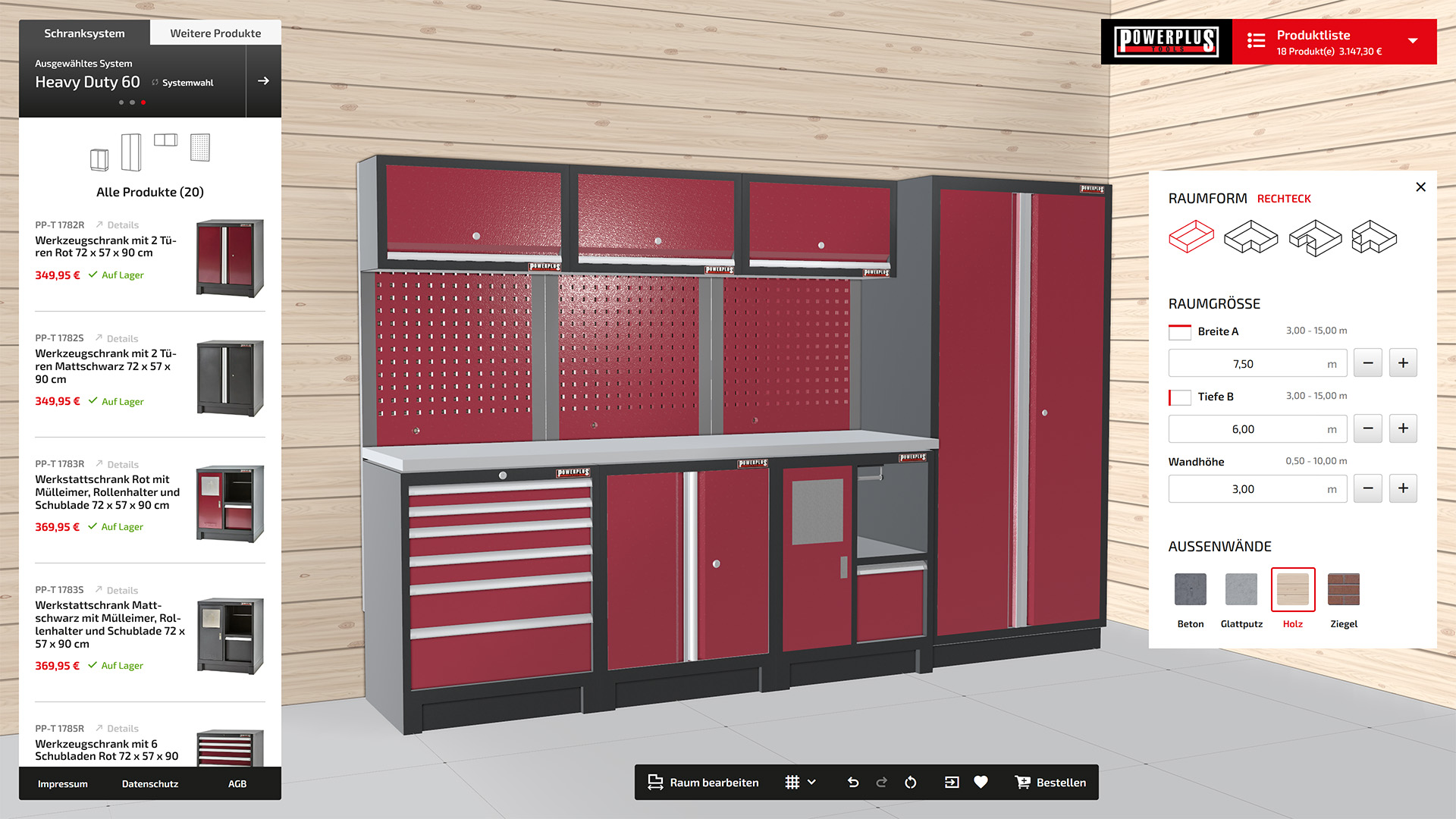webgl planungstool werkstatteinrichtung rot powerplustools
