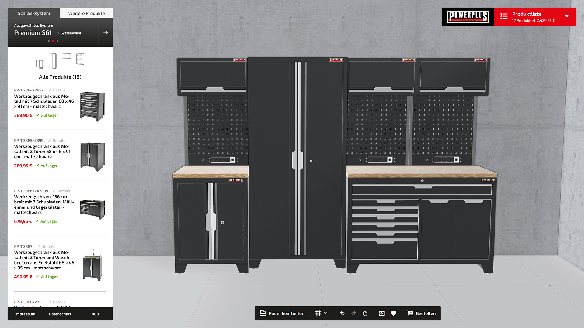 webgl planungstool werkstatteinrichtung schwarz powerplustools