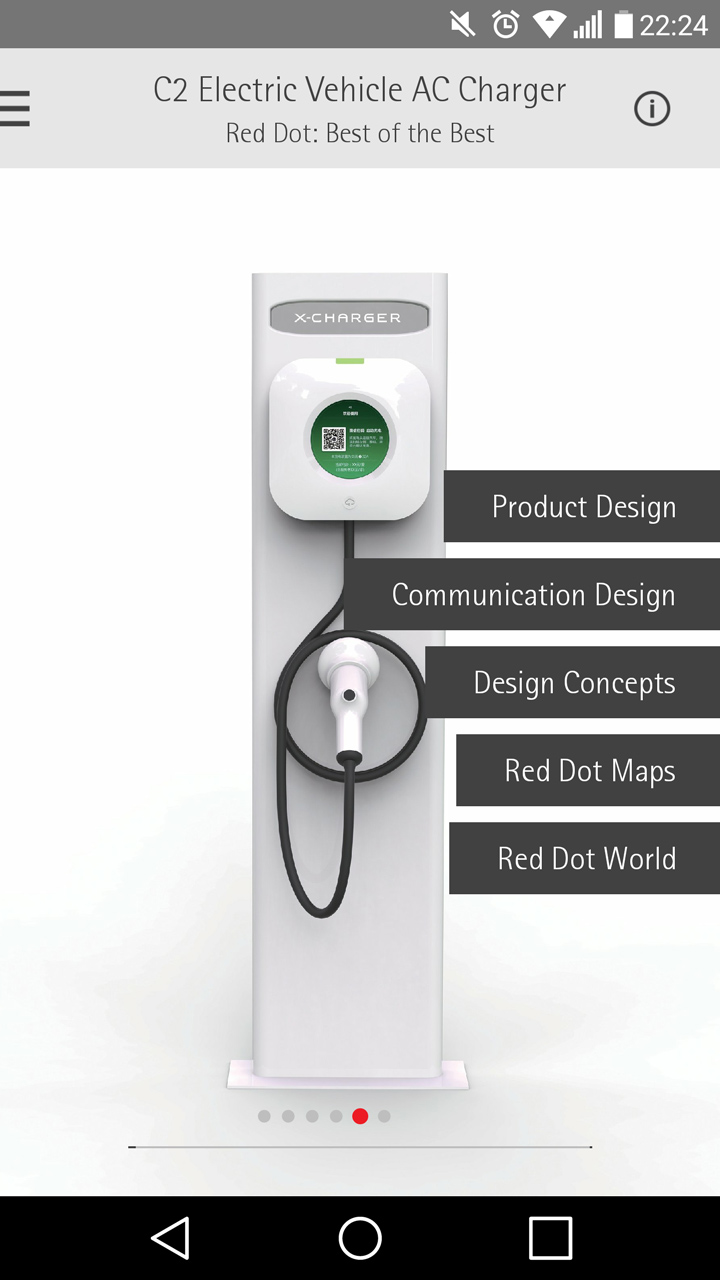 presentation native app product of the das electric vehicle charger main menu red dot