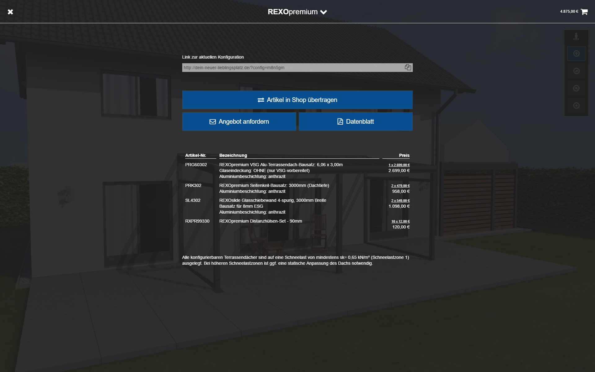 rexin webgl configurator datasheet with online shop connection 