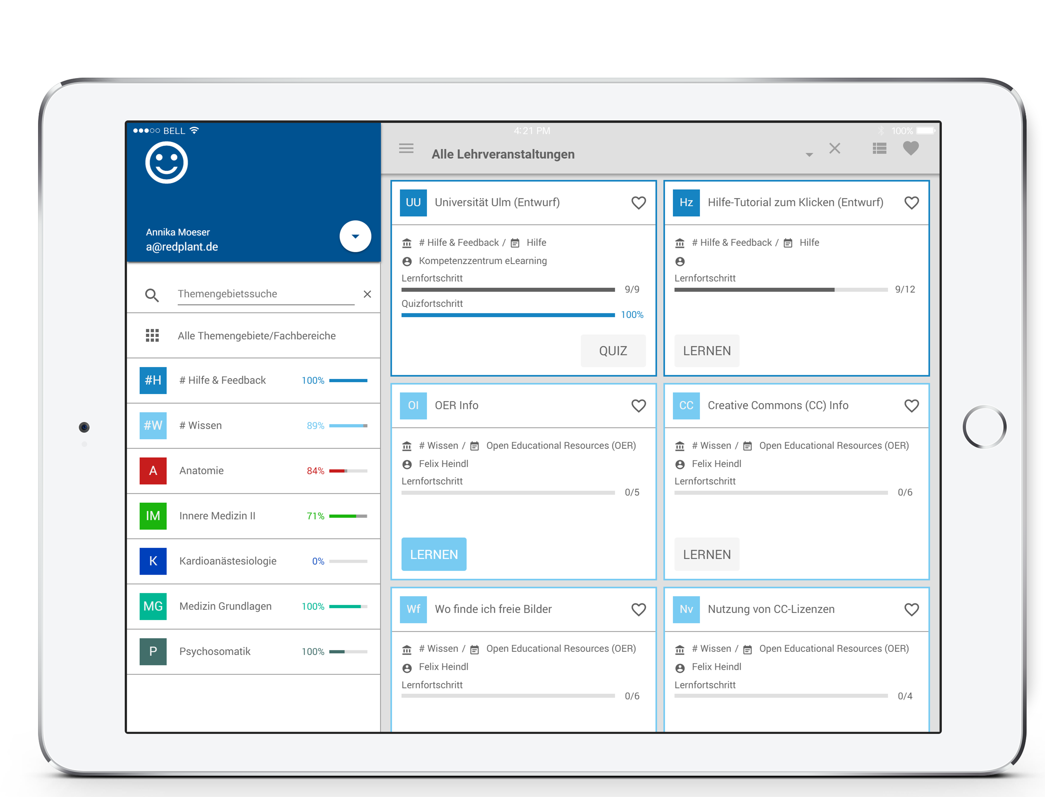 emed app uni ulm auf ipad alle lernbausteine